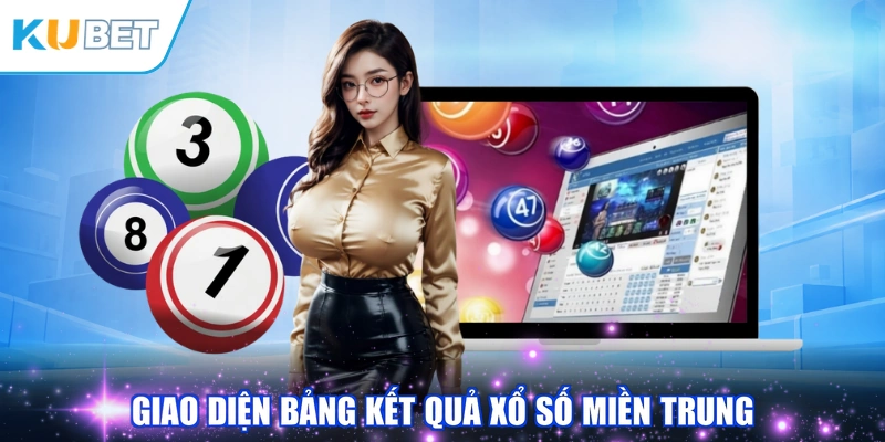 Giao diện bảng kết quả xổ số miền trung